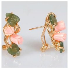 Серьги Lotus Jewelry, нефрит, коралл, розовый/зеленый