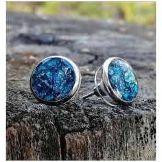 Серьги пусеты Четыре Мельника, эпоксидная смола, синий