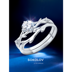 Кольцо наборное SOKOLOV, серебро, 925 проба, родирование, фианит, размер 18, бесцветный