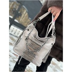 Сумка ведро LAK, фактура бархатистая, бежевый