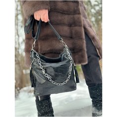 Сумка ведро LAK, фактура бархатистая, черный
