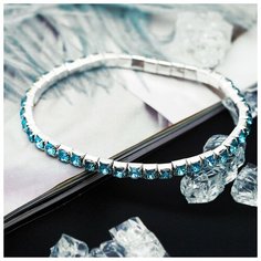 Теннисный браслет Queen Fair, стразы, 1 шт., размер 7 см, размер M, диаметр 7 см, голубой