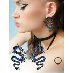Серьги с подвесками, пусеты Kalinka modern story, кристалл, размер 60 мм, черно-синий