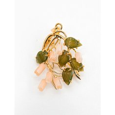 Брошь Lotus Jewelry, коралл, нефрит, зеленый, розовый