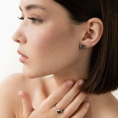 Серьги пусеты Sirius Jewelry, серебро, 925 проба, родирование, эмаль, размер 10 мм, длина 1 см, , черный