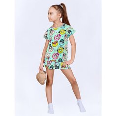 Пижама KETMIN детская с шортами хлопок, размер 128, бирюзовый