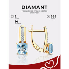 Серьги Diamant, красное золото, 585 проба, фианит, топаз, размер 17 мм, длина 1.7 см