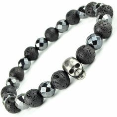 Браслет BijouStore, 1 шт., размер 23.5 см, диаметр 8 см, серебристый/черный