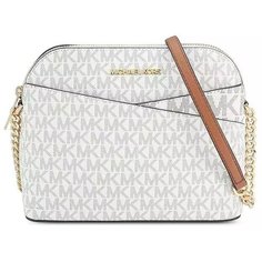 Сумка кросс-боди MICHAEL KORS Женская сумка парадная необычная кросс-боди ванильного цвета с золотой фурнитурой и цепочкой на ремне Michael Kors Logo Jet Set Travel Medium Logo Dome Crossbody Bag Vanilla 35F1GTVC6B, фактура зернистая, гладкая, матовая