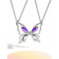 Колье Caroline Jewelry, эмаль, кристалл, длина 52 см, белый, серебряный, фиолетовый