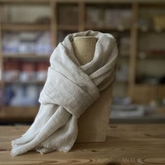 Шарф ЛЬНЯНОЕ для мужчин и женщин,190х70 см, one size, светло-серый меланж