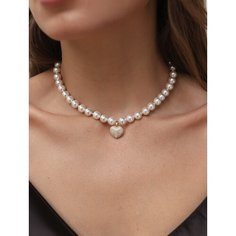 Колье BLV Jewerly, фианит, длина 41 см, жемчужный/золотистый