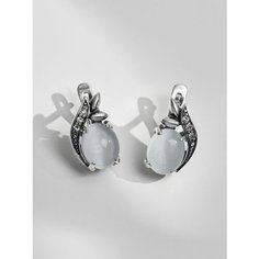 Серьги Shine & Beauty, кошачий глаз, размер 10 мм, серый, серебряный