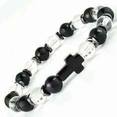 Браслет-нить BijouStore, гематит, горный хрусталь, оникс, 1 шт., размер 18.5 см, диаметр 8 см, белый/черный