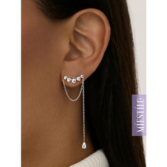 Серьги MIESTILO, серебро, 925 проба, родирование, серебрение, фианит, размер 15 мм, длина 7 см, , серебристый