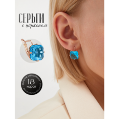 Серьги двусторонние, фианит, голубой Нет бренда