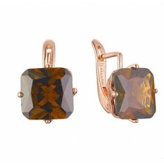 Серьги двусторонние, фианит, коричневый Нет бренда