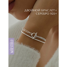 Браслет-цепочка MIESTILO, серебро, 925 проба, родирование, фианит, длина 20 см.