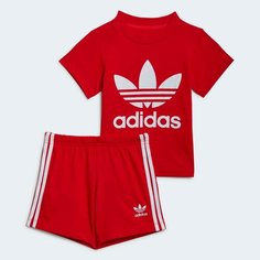Костюм спортивный adidas Trefoil Shorts Tee Set, размер 68, красный/белый