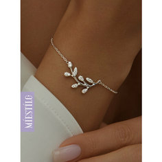Браслет-цепочка MIESTILO, серебро, 925 проба, родирование, фианит, длина 21 см., серебряный