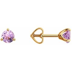 Серьги пусеты Diamant, красное золото, 585 проба, аметист, размер 5 мм, , розовый