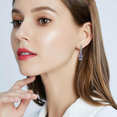 Серьги, фианит, серебряный, фиолетовый Нет бренда