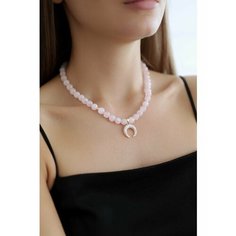 Колье BLV Jewerly, фианит, кварц, длина 41 см, розовый/золотистый