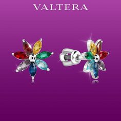 Серьги пусеты VALTERA, серебро, 925 проба, родирование, фианит, , серебристый