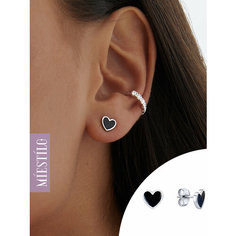 Серьги пусеты MIESTILO, серебро, 925 проба, родирование, эмаль, размер 7 мм, длина 0.7 см, , черный/серебристый
