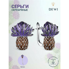 Серьги Dewi, серебро, 925 проба, родирование, эмаль, размер 18 мм, длина 10 см, , фиолетовый