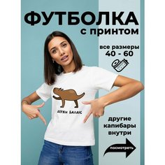 Футболка DARIART Держи баланс цвет Капибара, 1 шт., размер L, белый