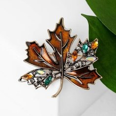 Брошь Queen Fair, стекло, стразы, эмаль, 1 шт., коричневый