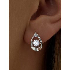 Серьги Ювелир Карат, серебро, 925 проба, родирование, фианит, размер 14 мм, длина 14.5 см, , серебро