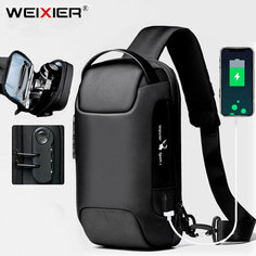 Сумка слинг WEIXIER, фактура гладкая, чеоный