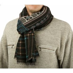 Шарф Павловопосадская платочная мануфактура для мужчин,190х40 см, one size, синий, коричневый