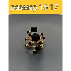 Кольцо, размер 17, золотой, черный Китай