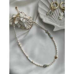 Чокер Love & Soul Jewelry, перламутр, яшма, аквамарин, жемчуг барочный, жемчуг пресноводный, длина 36 см