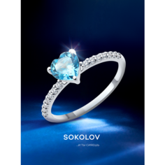 Кольцо помолвочное SOKOLOV, серебро, 925 проба, родирование, топаз, фианит, размер 19, swiss