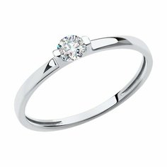 Кольцо Diamant, белое золото, 585 проба, фианит, размер 16, бесцветный