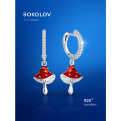 Серьги с подвесками SOKOLOV, серебро, 925 проба, родирование, эмаль, фианит, размер 27 мм, , серебро