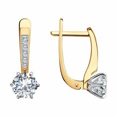 Серьги SOKOLOV, красное золото, 585 проба, фианит, размер 17 мм, , золото