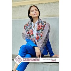 Платок Павловопосадская платочная мануфактура для женщин,89х89 см, бежевый