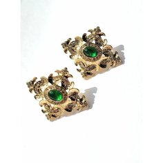 Серьги пусеты ( Verba ), кристалл, размер 30 мм, золотой/зеленый