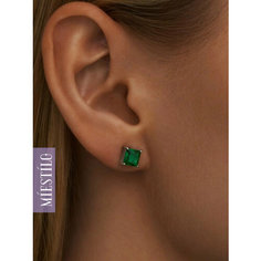 Серьги пусеты MIESTILO, серебро, 925 проба, родирование, кварц, размер 6 мм, длина 0.6 см, , серебристый/зеленый