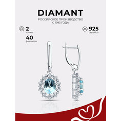 Серьги с подвесками Diamant, серебро, 925 проба, родирование, топаз, фианит, размер 34 мм, , серебро