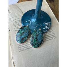 Серьги с подвесками True Stones, хризоколла, малахит, зелeный