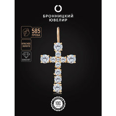 Крестик Бронницкий Ювелир, красное золото, 585 проба, фианит, бесцветный