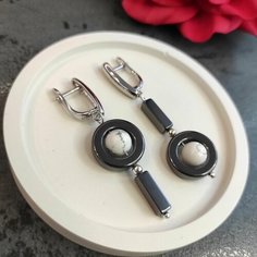 Серьги, размер 16 мм, черный, белый Нет бренда