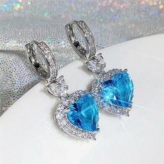 Серьги, фианит, серебряный, голубой Нет бренда
