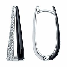 Серьги Diamant, серебро, 925 проба, фианит, эмаль, размер 23 мм, , черный
